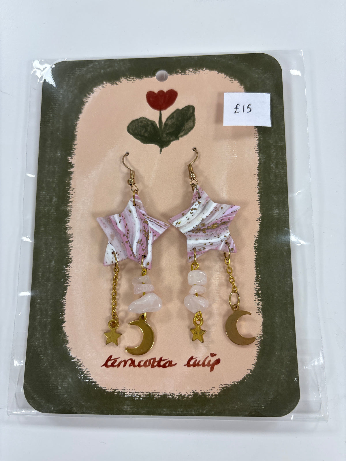 Pink Marbled Large Star Dangles earrings 39