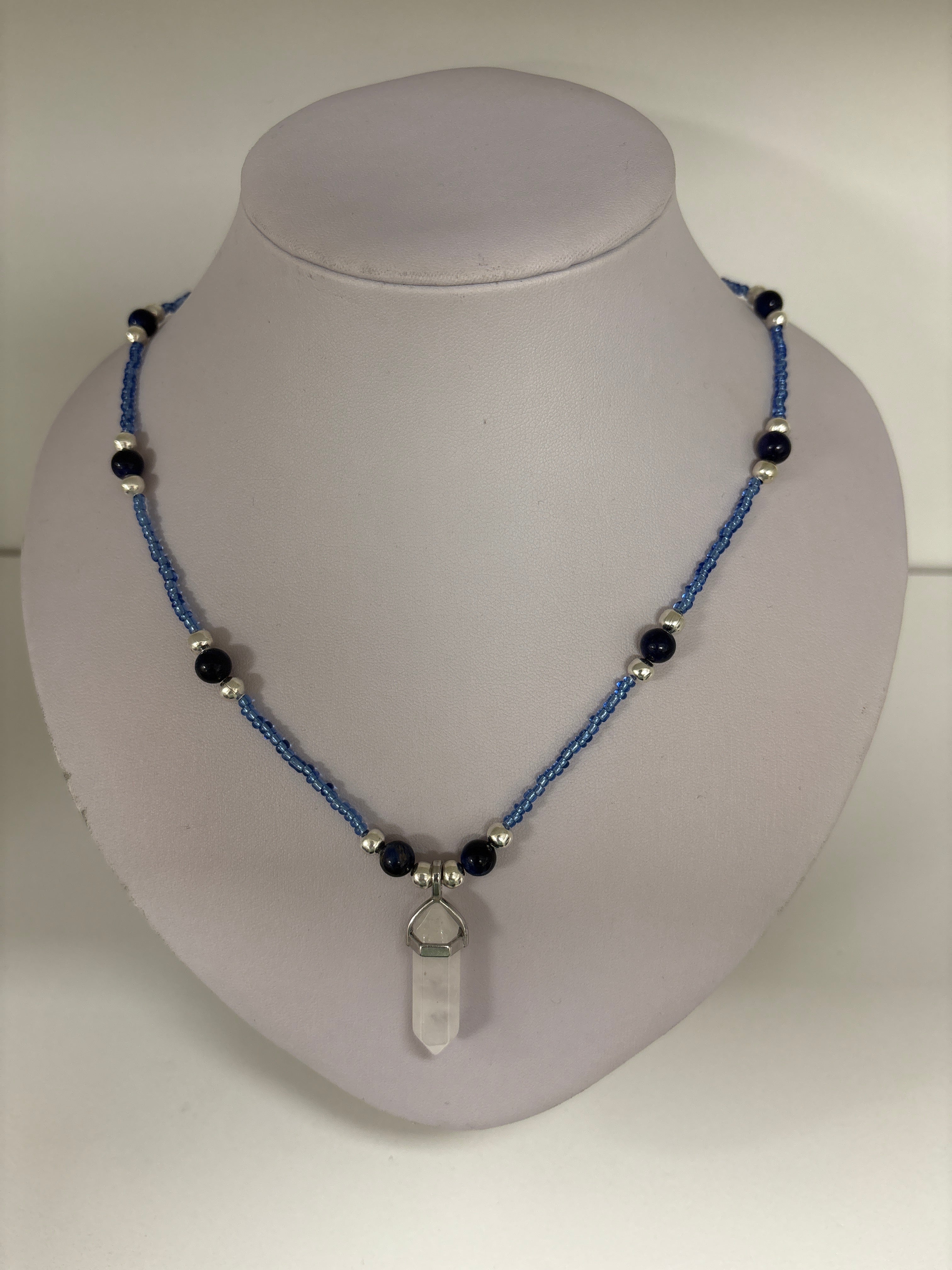 Amethyst Pendant, opalite beads necklace