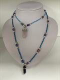 Double Drop Amethyst and Rose Quartz pendants Jasper cube necklace