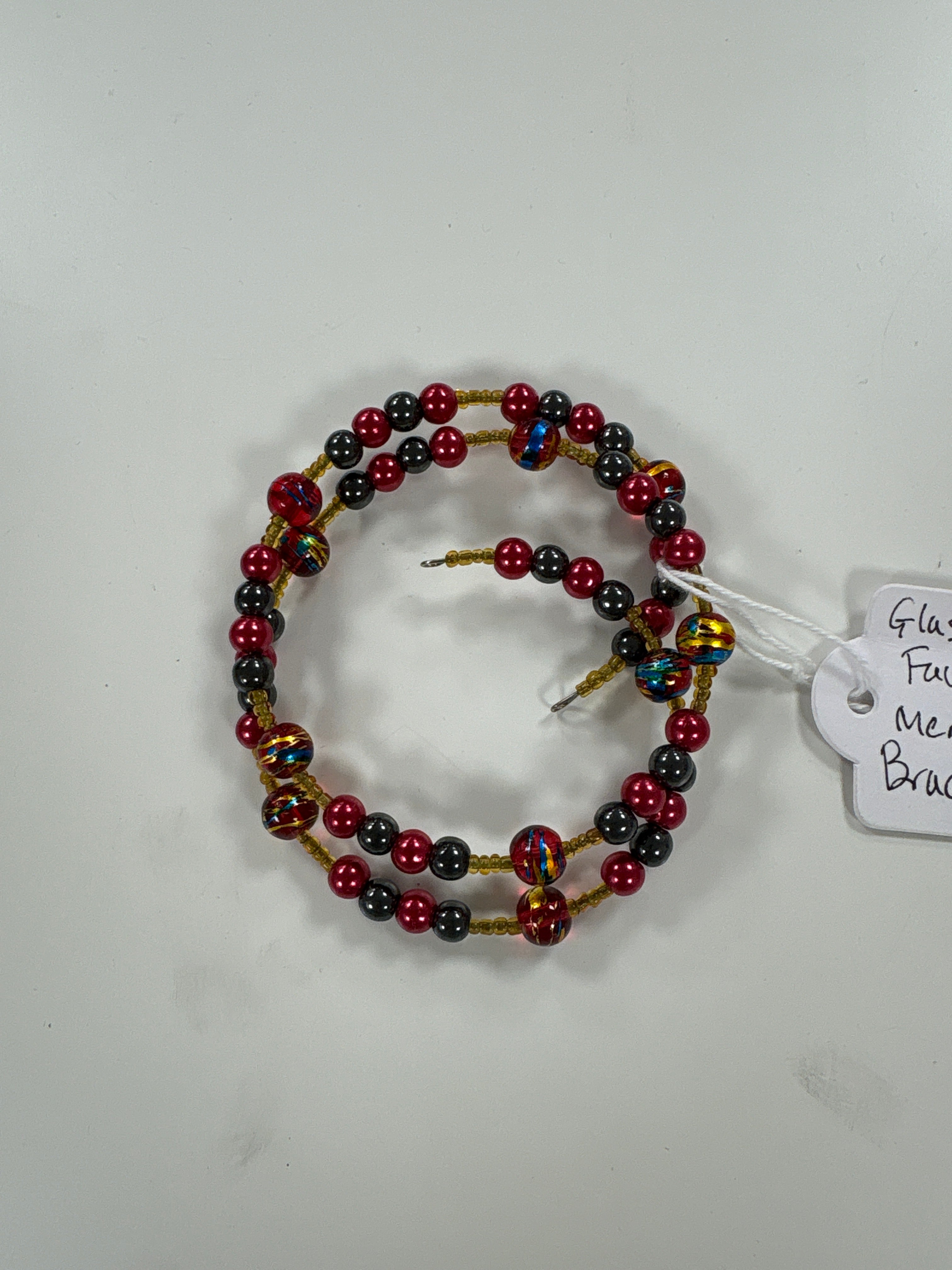 Glass Red/Gold faux pearls memory wire bracelet
