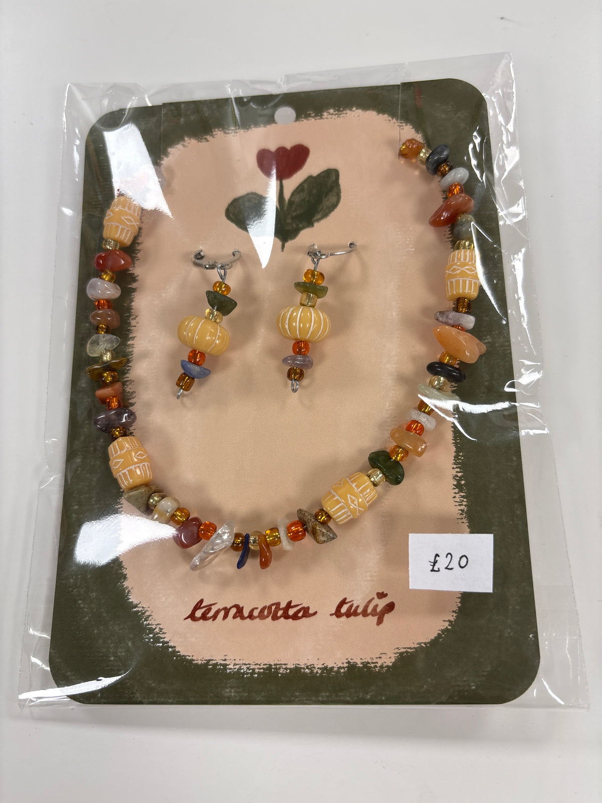 Orange Beaded Necklace and earring set