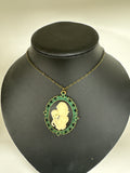 Tattooed Lady with skull cameo bronze chain necklace