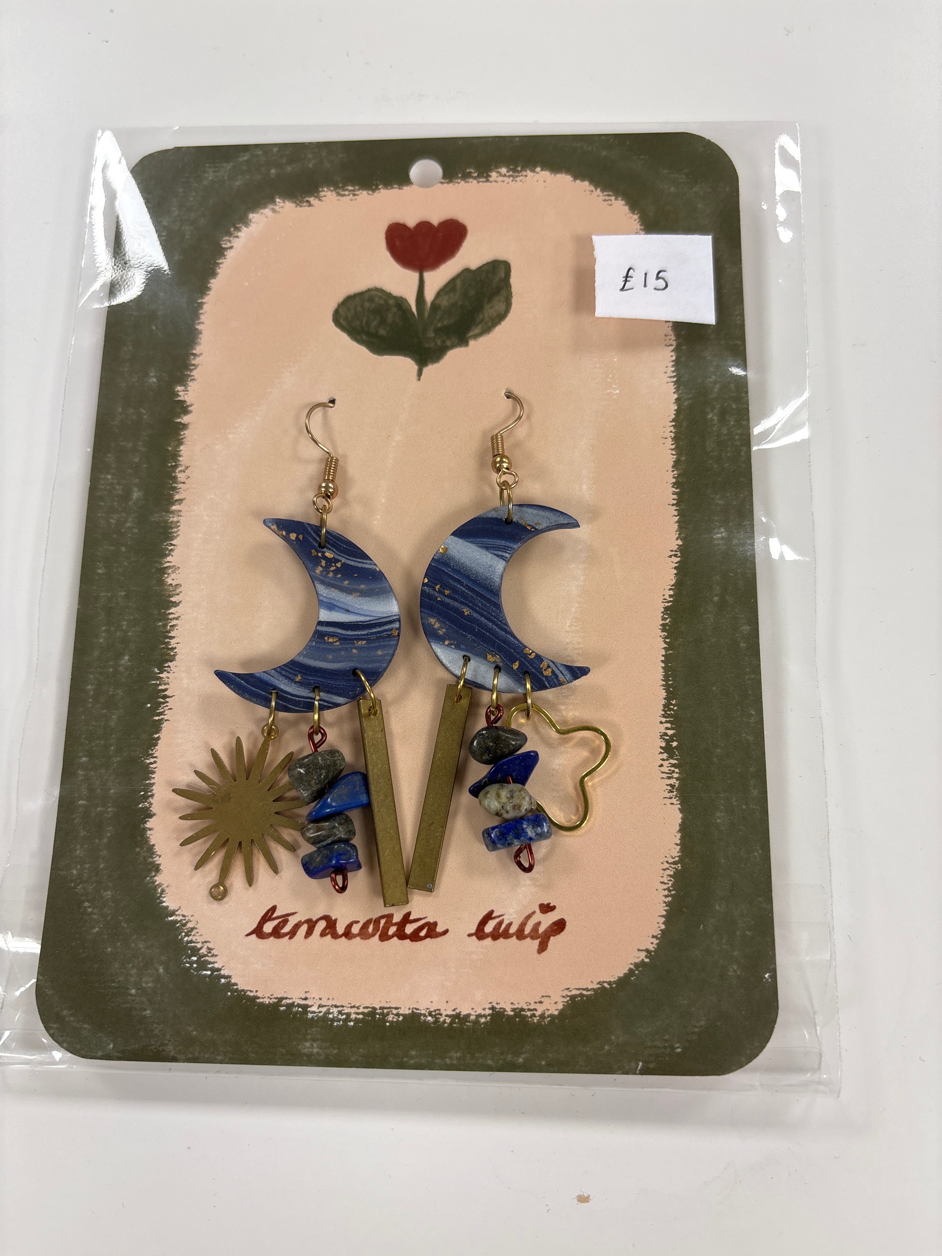 Blue Marbled Moon charm earrings 40
