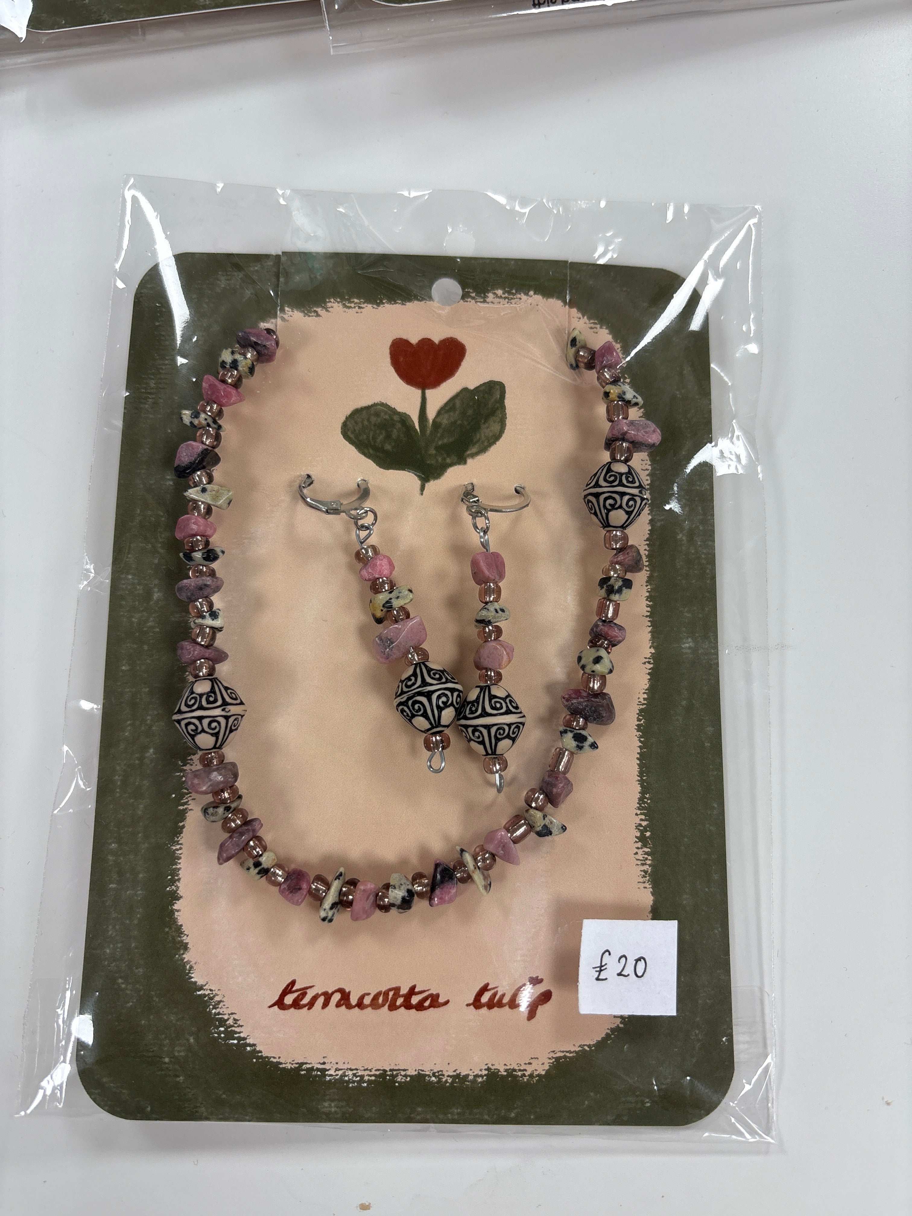 Pink Dalmatian Necklace and earring set