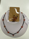 Red/Gold glass bead necklace/earrings gold plated
