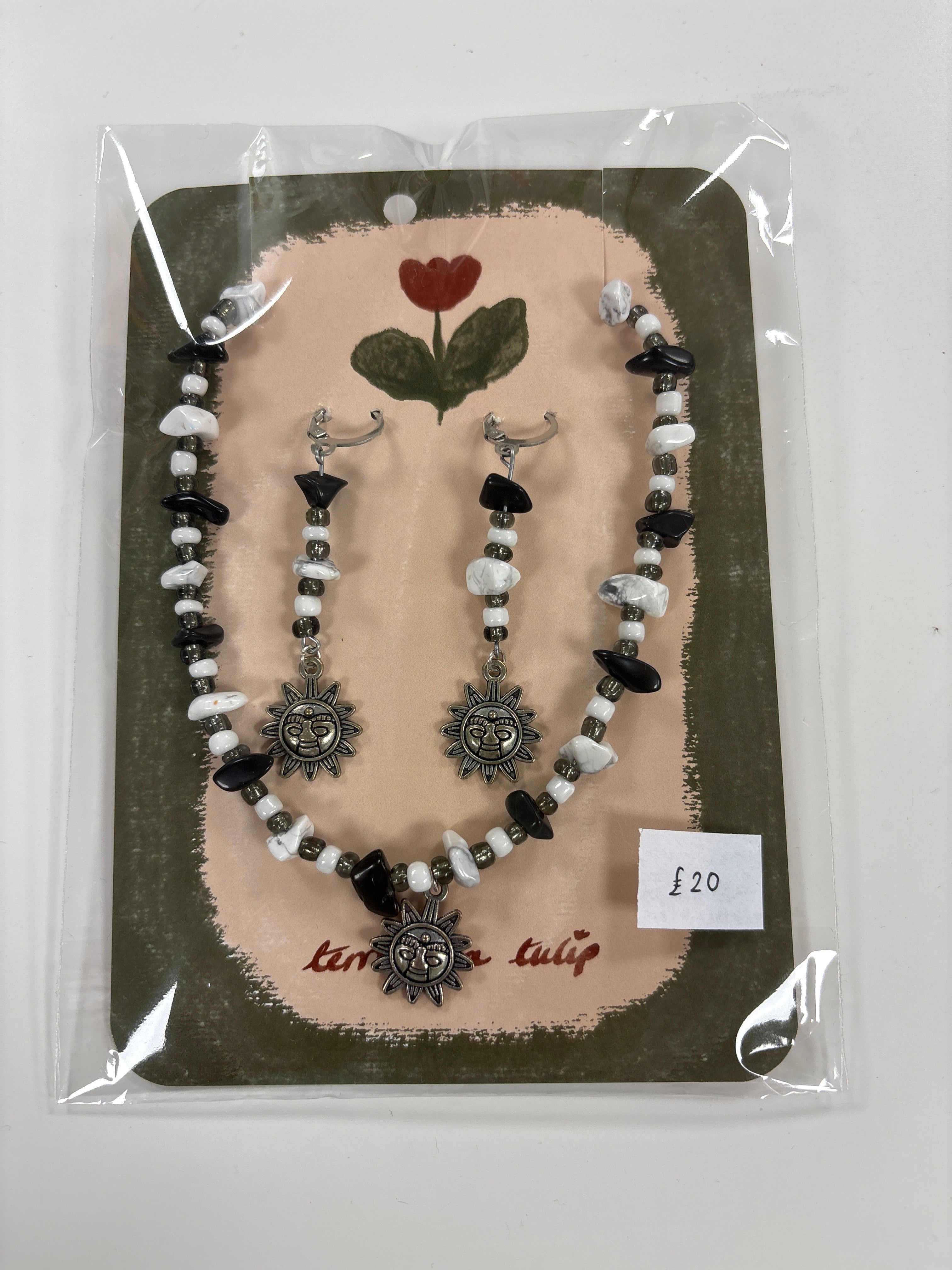 Black and white dalmatian necklace and earring set 44