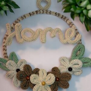 Knitted Wire “Home” Floral Wreath – Handmade Wall Decor