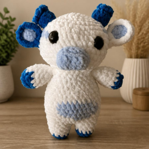 Blueberry Highland Cow Plushie – Handmade Crochet Cow – Cute Amigurumi Gift